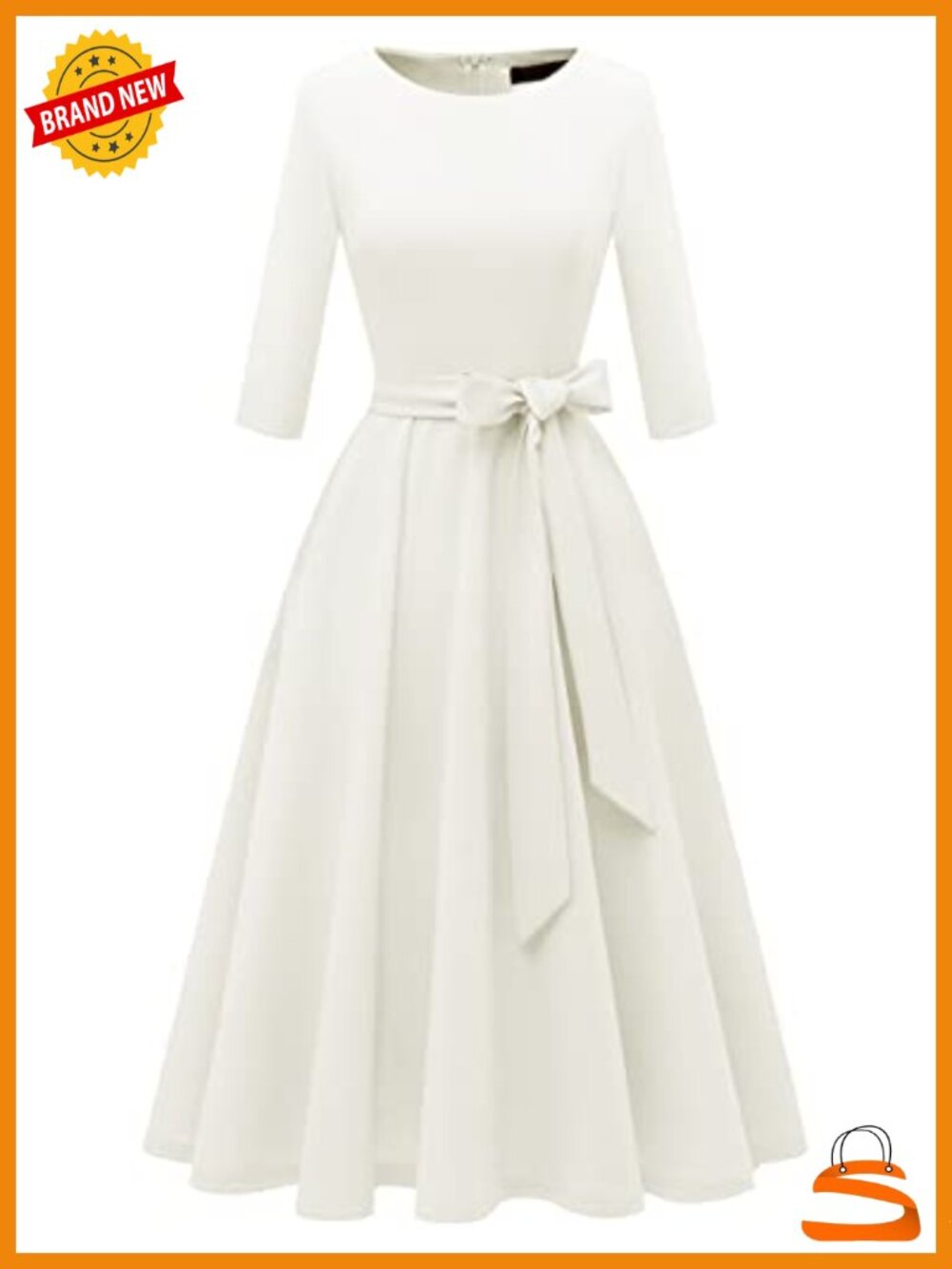 Vintage Cocktail Wedding Guest Dress A-Line 3/4 Sleeve Tea Length